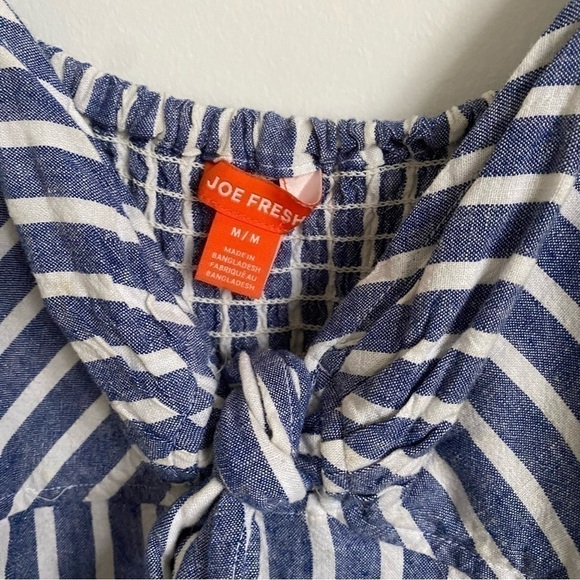 JOE Fresh Midi Linen Blend Front Know Striped Dress in Blue and White • M Medium - Picture 5 of 6